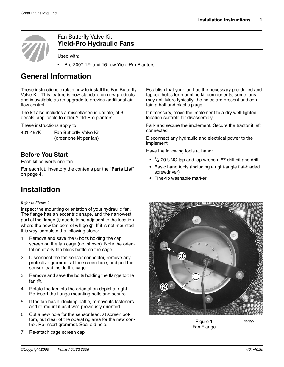 Great Plains Fan Butterfly Valve Kit User Manual | 4 pages