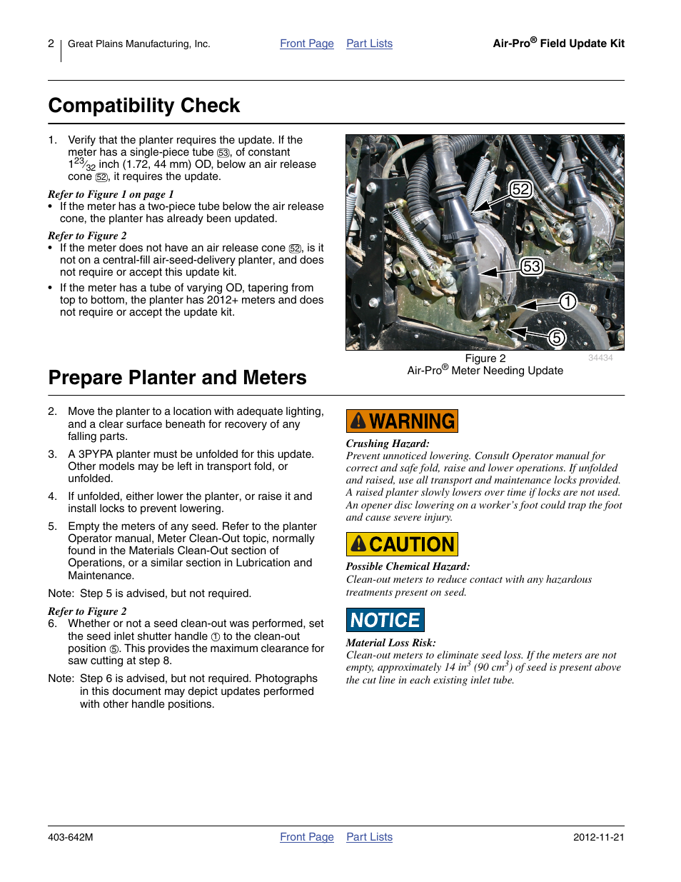 Compatibility check, Prepare planter and meters | Great Plains Air-Pro Field Update Kit User Manual | Page 2 / 8
