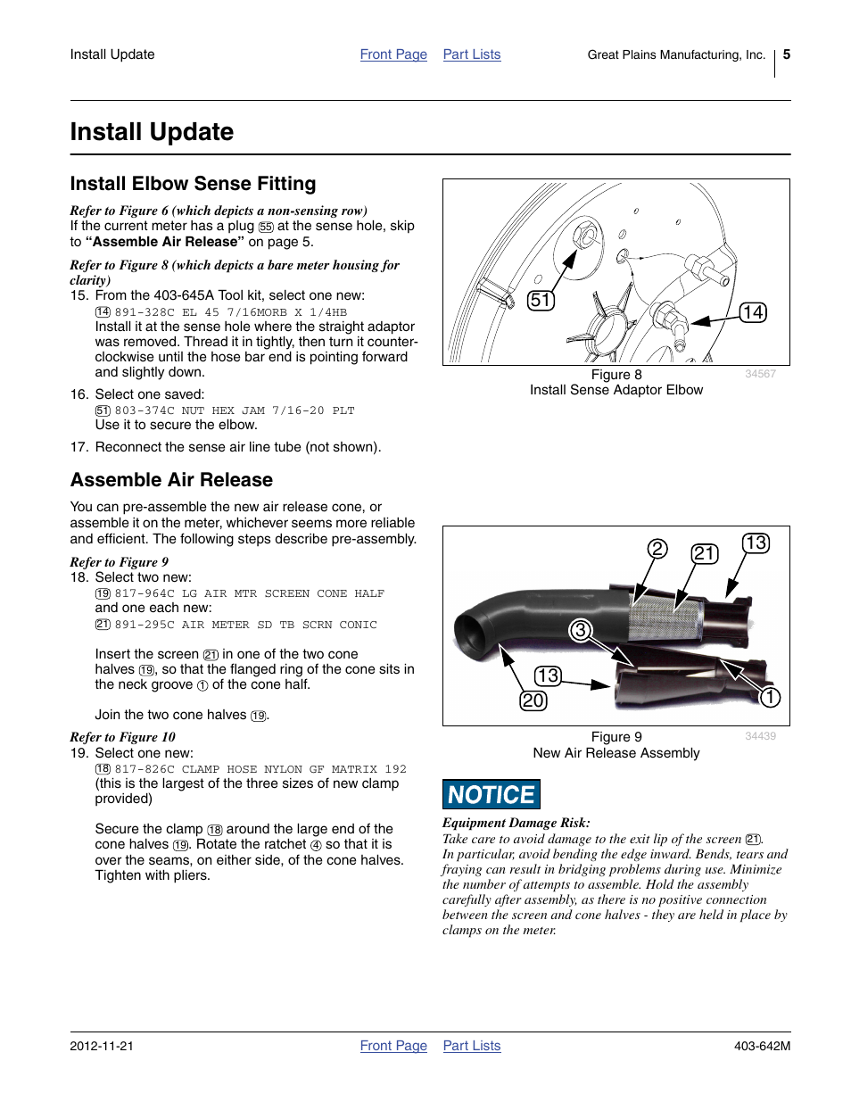Install update, Install elbow sense fitting, Assemble air release | Great Plains Air-Pro Field Update Kit User Manual | Page 5 / 8
