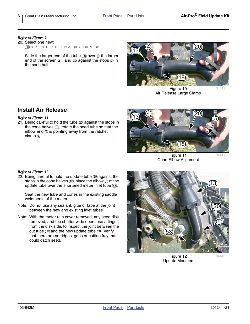 Install air release, Refer to figure 10, So that it is | Great Plains Air-Pro Field Update Kit User Manual | Page 6 / 8