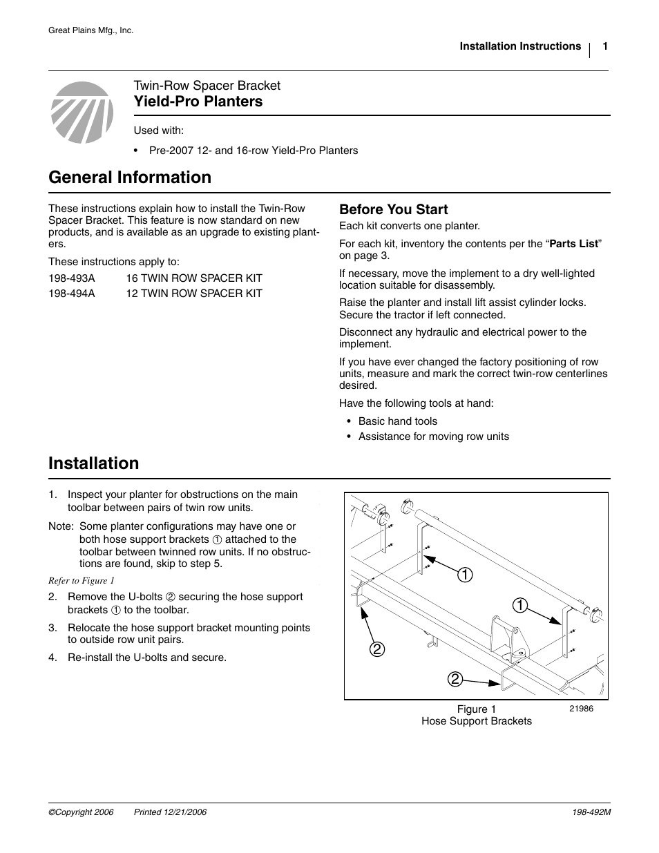 Great Plains Twin-Row Spacer Bracket User Manual | 3 pages