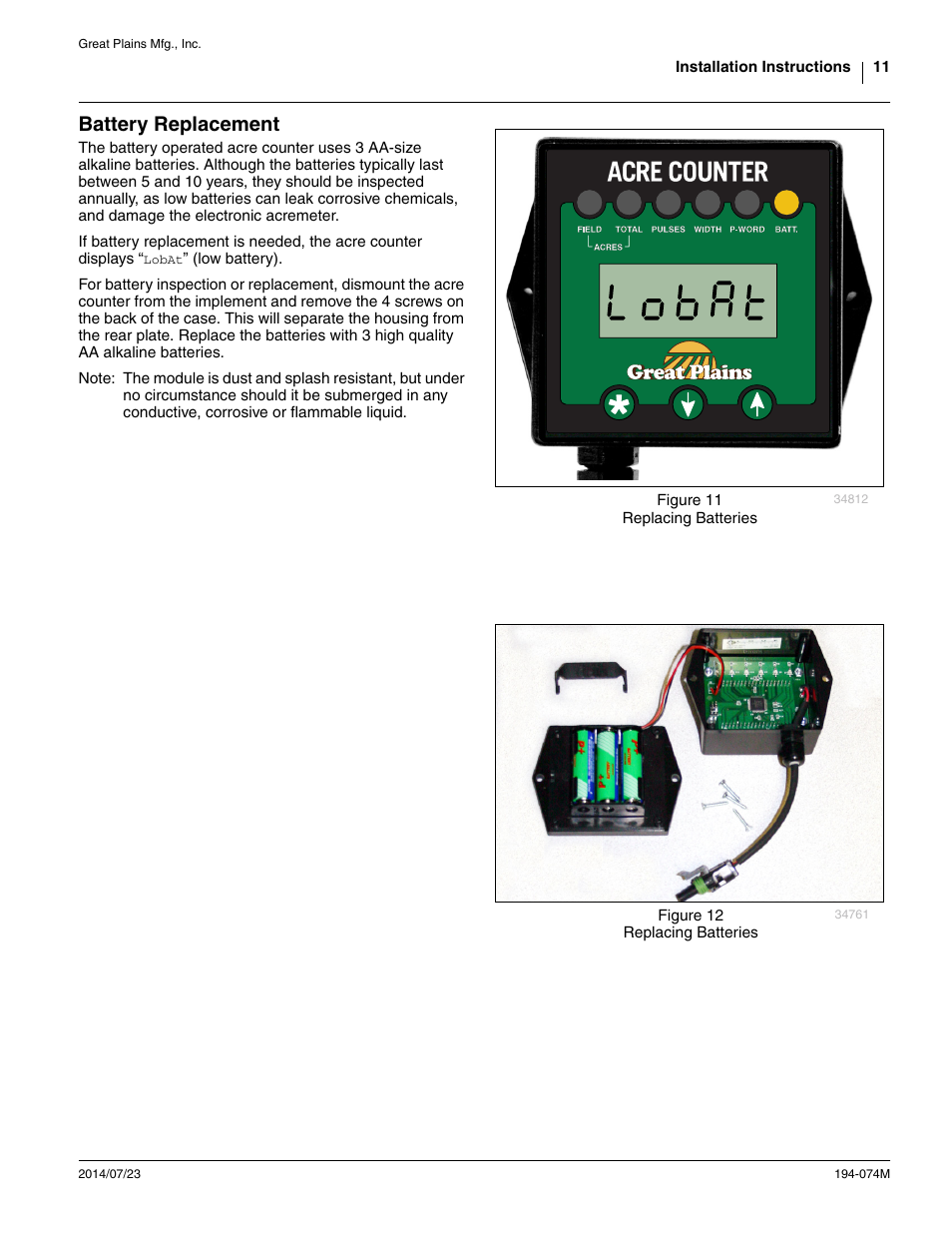 Battery replacement | Great Plains Electronic Acremeter User Manual | Page 11 / 34