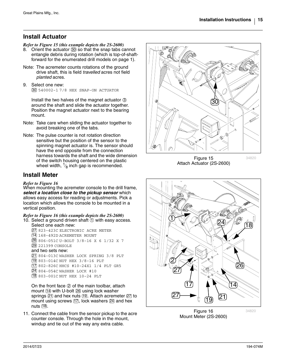 Until step 9, Install actuator, Install meter | Great Plains Electronic Acremeter User Manual | Page 15 / 34