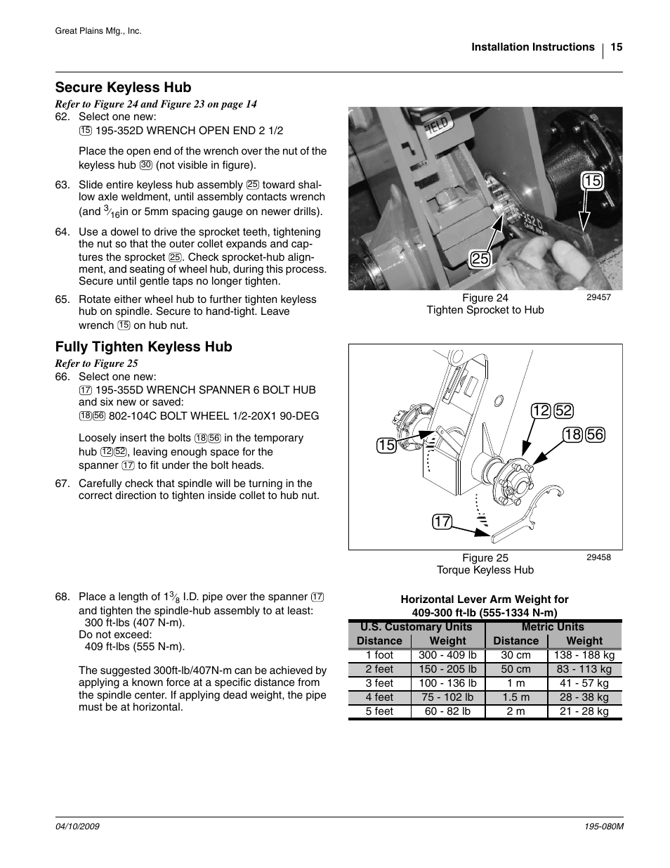 Secure keyless hub, Fully tighten keyless hub | Great Plains Gauge Wheel-Spindle User Manual | Page 15 / 24