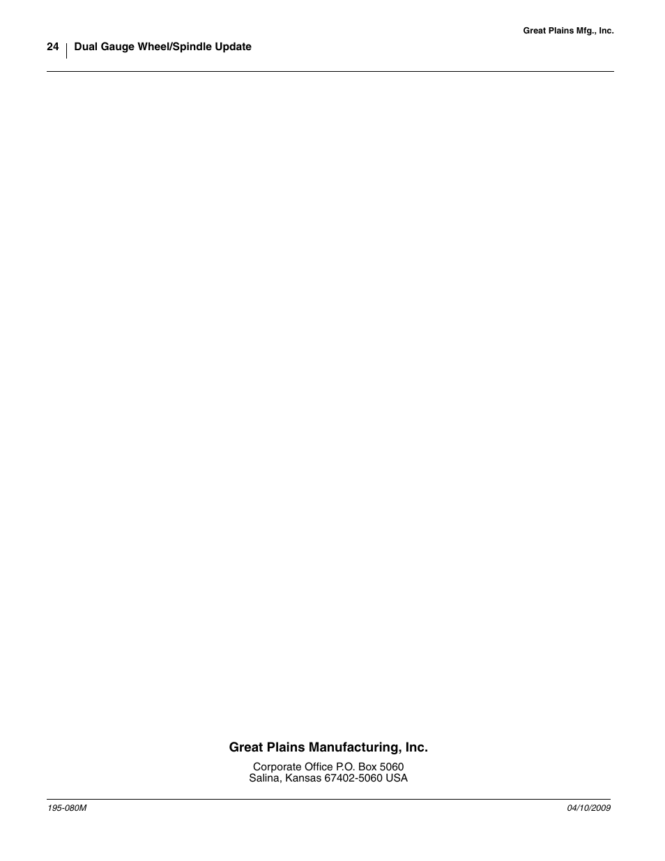 Great plains manufacturing, inc | Great Plains Gauge Wheel-Spindle User Manual | Page 24 / 24