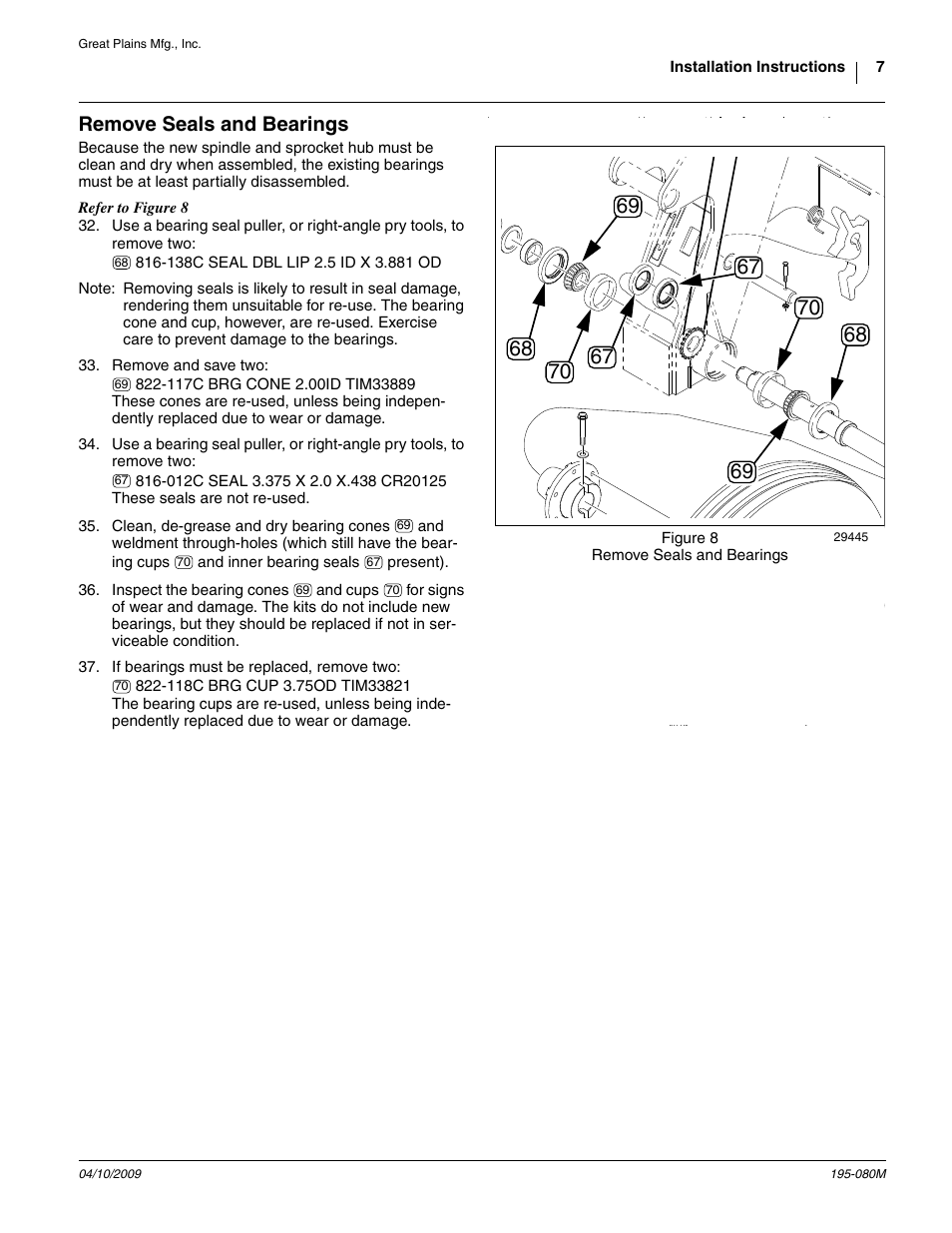 Remove seals and bearings | Great Plains Gauge Wheel-Spindle User Manual | Page 7 / 24