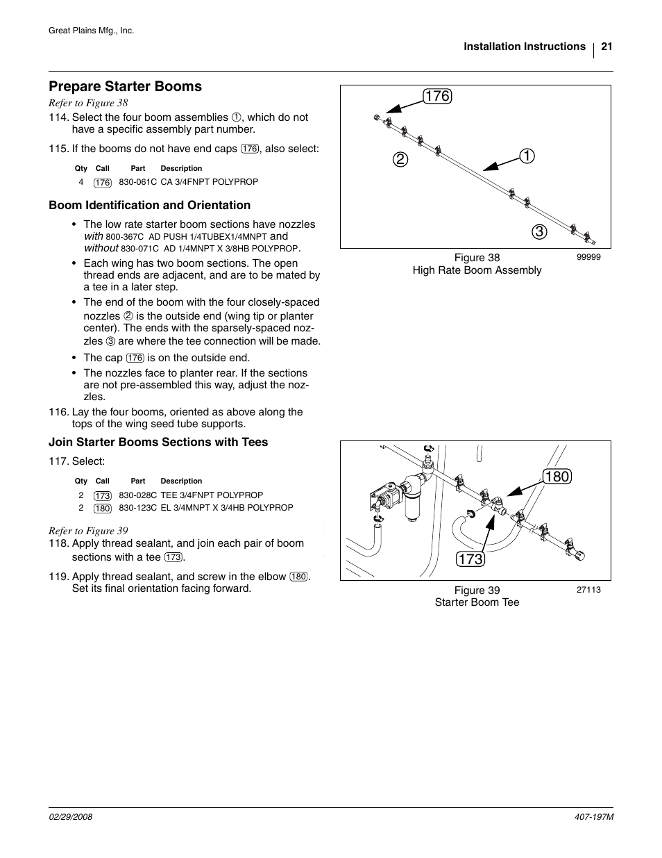 Prepare starter booms, Boom identification and orientation, Join starter booms sections with tees | Great Plains YP Fertilizer System User Manual | Page 21 / 38