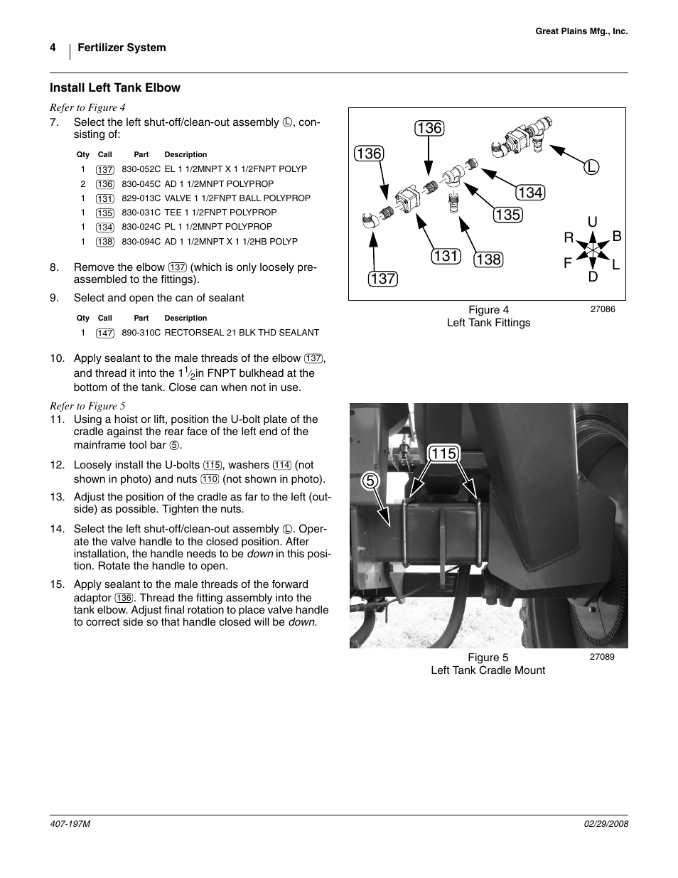 Install left tank elbow, Igure 4 | Great Plains YP Fertilizer System User Manual | Page 4 / 38