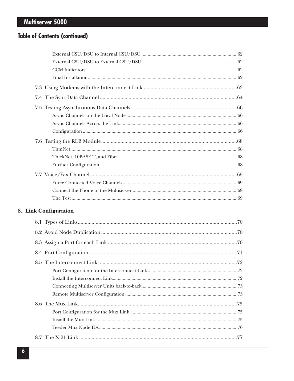 Multiserver 5000, Table of contents (continued) | Black Box 5000 User Manual | Page 7 / 268