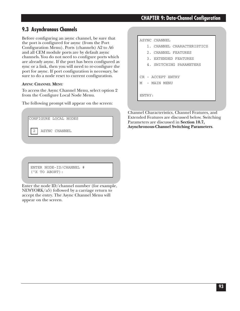 Chapter 9: data-channel configuration, 3 asynchronous channels | Black Box 5000 User Manual | Page 95 / 268