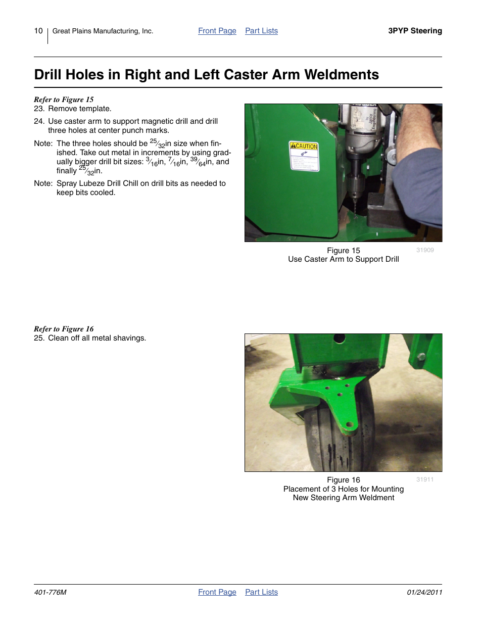 Drill holes in right and left caster arm weldments, Step 24) | Great Plains 3PYP Steering Kit User Manual | Page 10 / 18