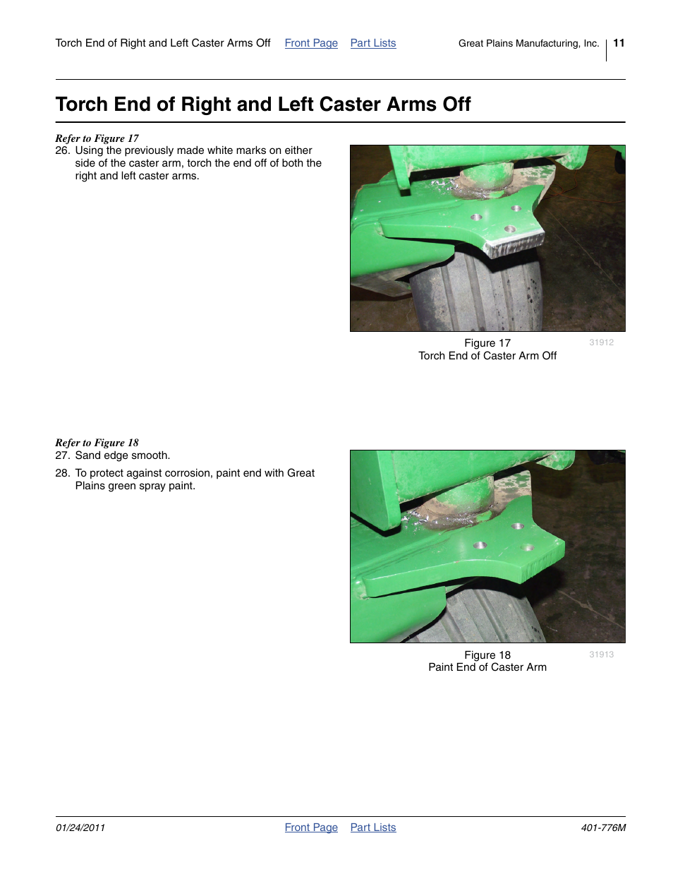 Torch end of right and left caster arms off | Great Plains 3PYP Steering Kit User Manual | Page 11 / 18