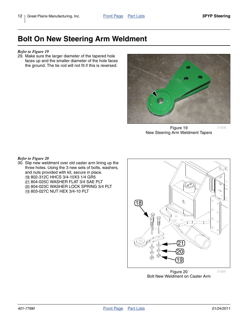Bolt on new steering arm weldment | Great Plains 3PYP Steering Kit User Manual | Page 12 / 18