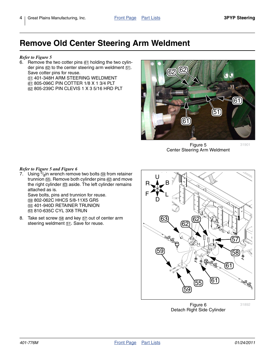 Remove old center steering arm weldment | Great Plains 3PYP Steering Kit User Manual | Page 4 / 18