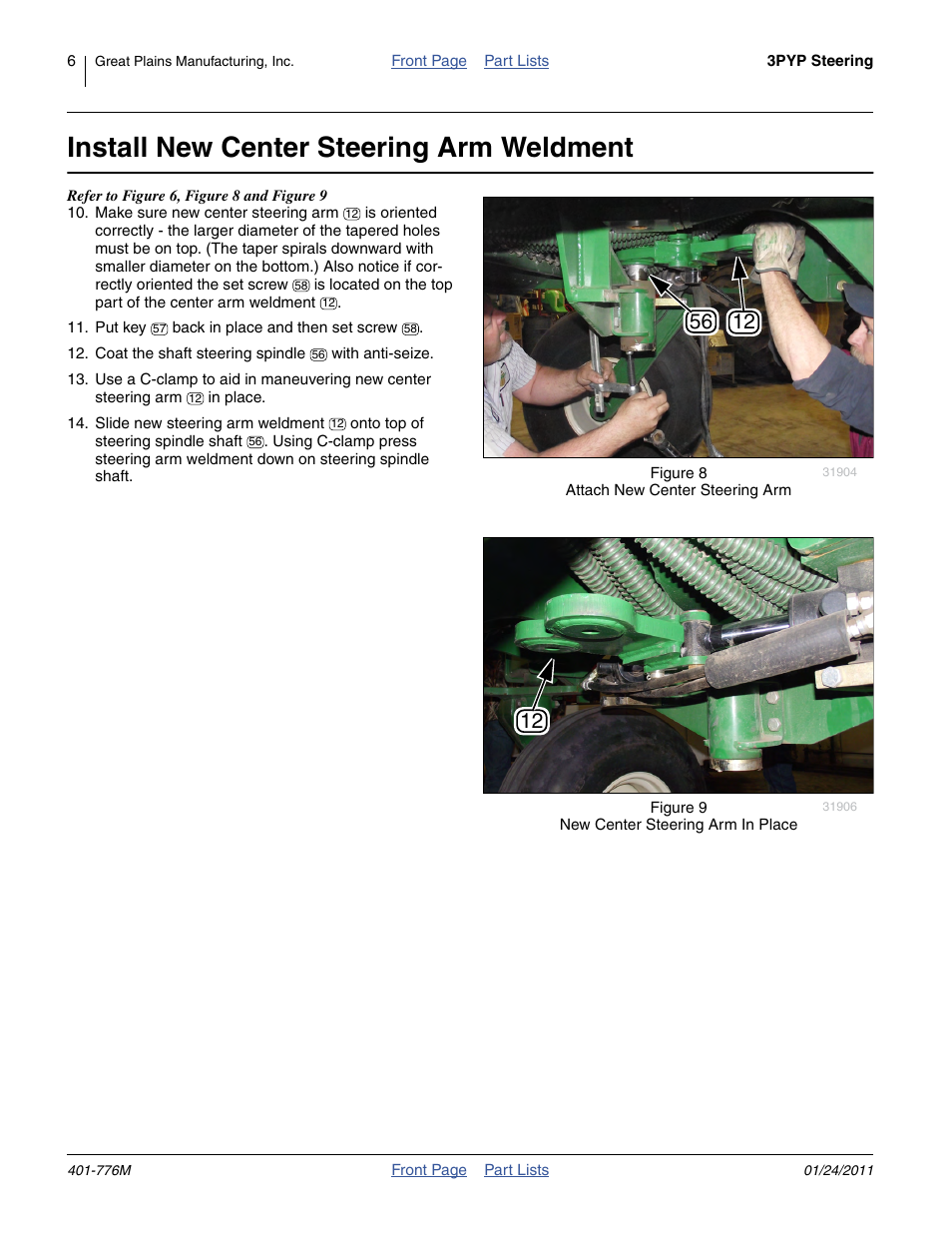 Install new center steering arm weldment, Igure 8 | Great Plains 3PYP Steering Kit User Manual | Page 6 / 18