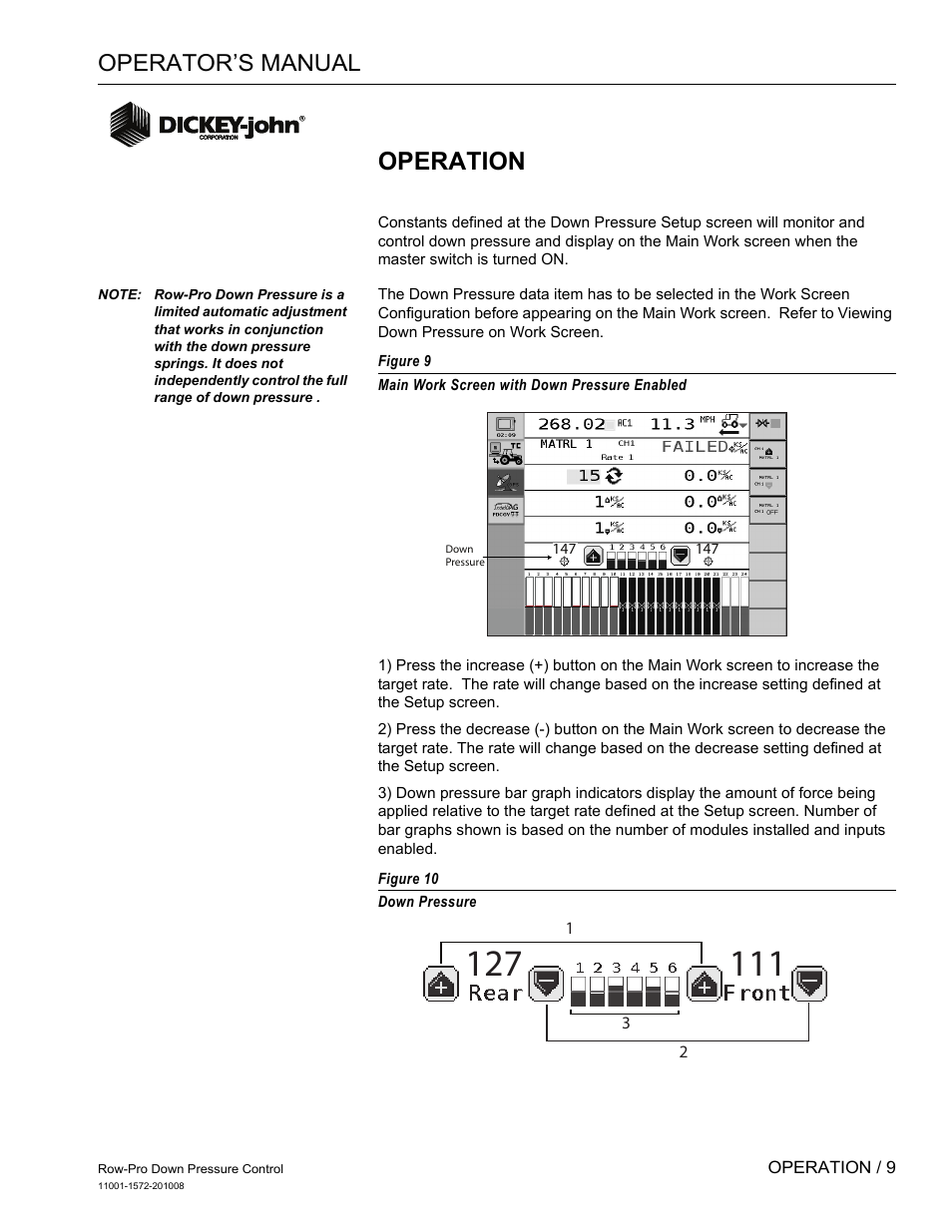 Operation, Operator’s manual | Great Plains DICKEY-john Down Pressure Control User Manual | Page 11 / 15