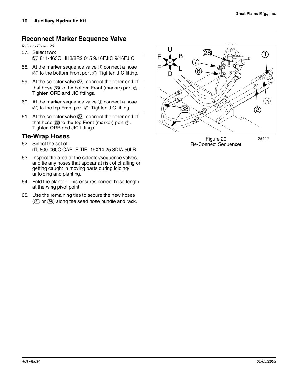 Reconnect marker sequence valve, Tie-wrap hoses, Undle at step 65. align them with that in | Great Plains Auxiliary Hydraulic Kit User Manual | Page 10 / 14