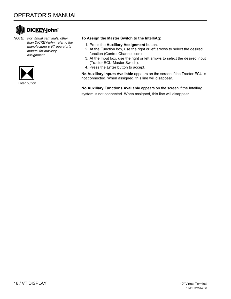 Operator’s manual | Great Plains DICKEY-john AI100 10-inch Virtual Terminal User Manual | Page 18 / 73