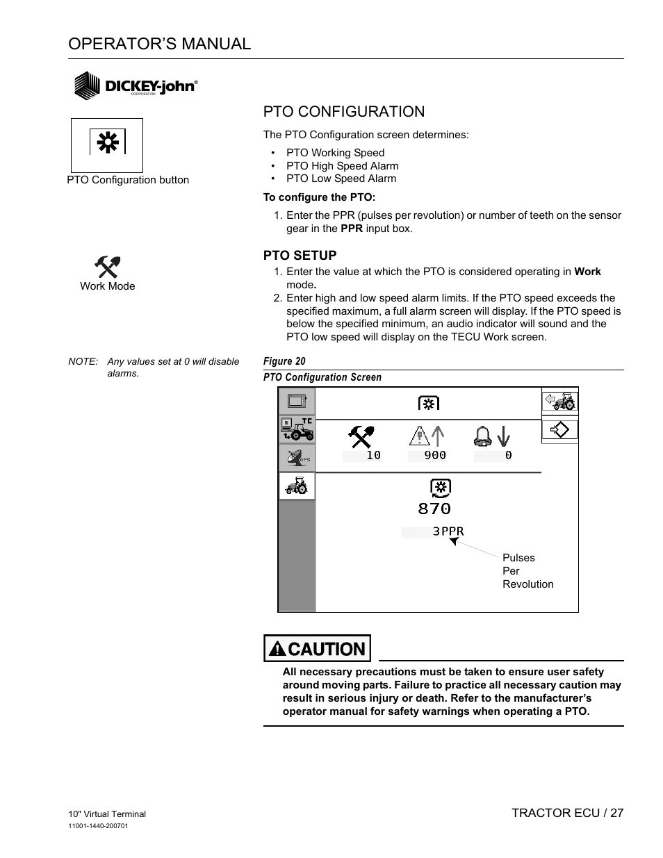 Operator’s manual, Pto configuration | Great Plains DICKEY-john AI100 10-inch Virtual Terminal User Manual | Page 29 / 73