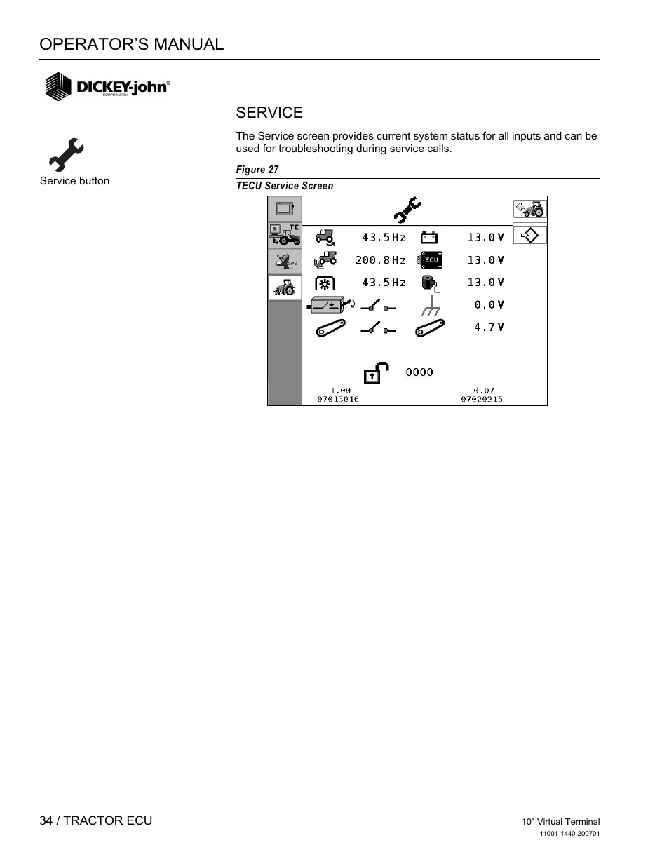 Operator’s manual, Service | Great Plains DICKEY-john AI100 10-inch Virtual Terminal User Manual | Page 36 / 73