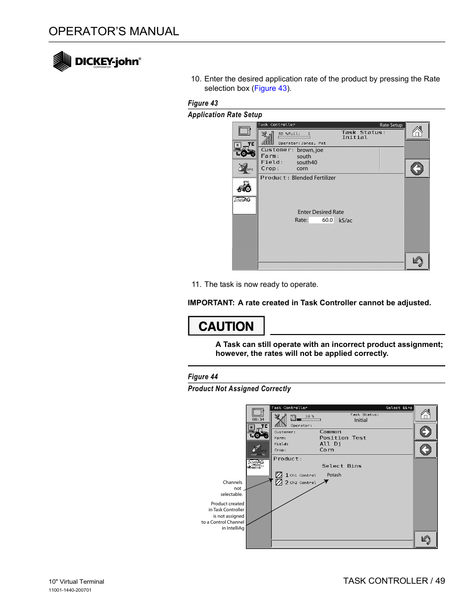 Operator’s manual, Task controller / 49 | Great Plains DICKEY-john AI100 10-inch Virtual Terminal User Manual | Page 51 / 73