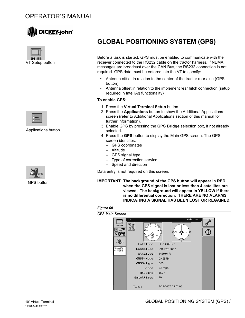 Global positioning system (gps), Operator’s manual | Great Plains DICKEY-john AI100 10-inch Virtual Terminal User Manual | Page 67 / 73