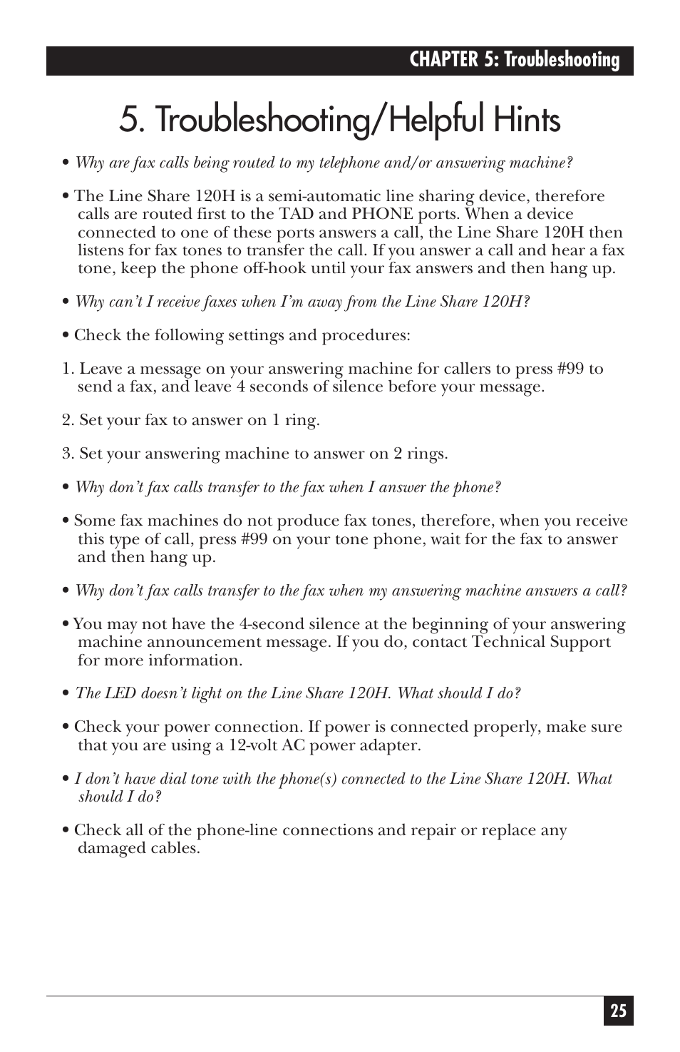 Troubleshooting/helpful hints | Black Box 120H User Manual | Page 24 / 25