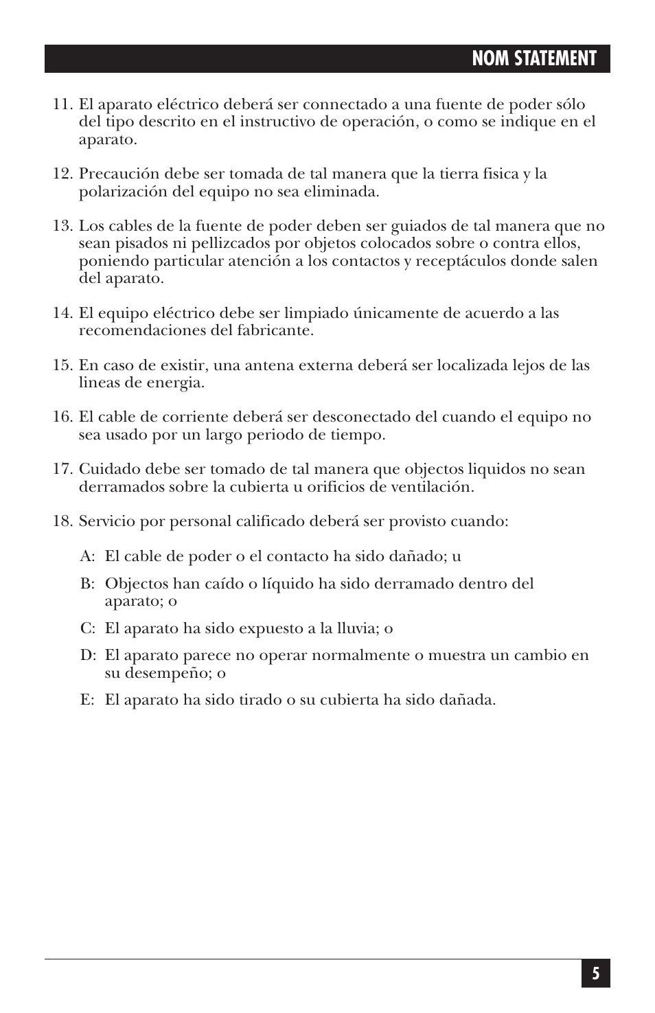 Nom statement | Black Box 120H User Manual | Page 4 / 25
