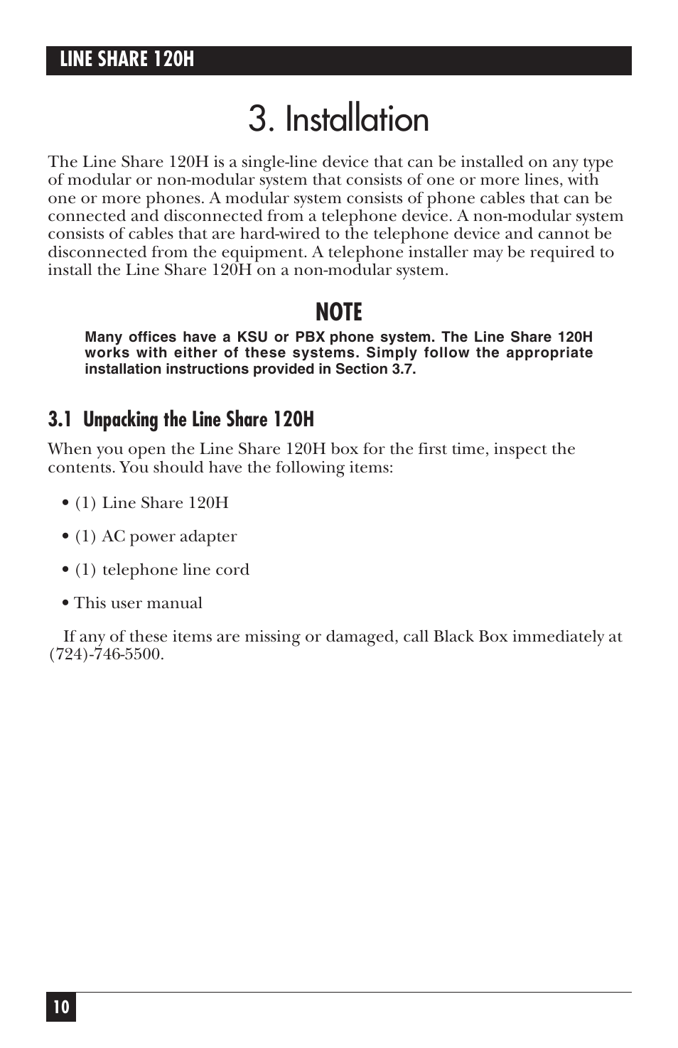 Installation | Black Box 120H User Manual | Page 9 / 25