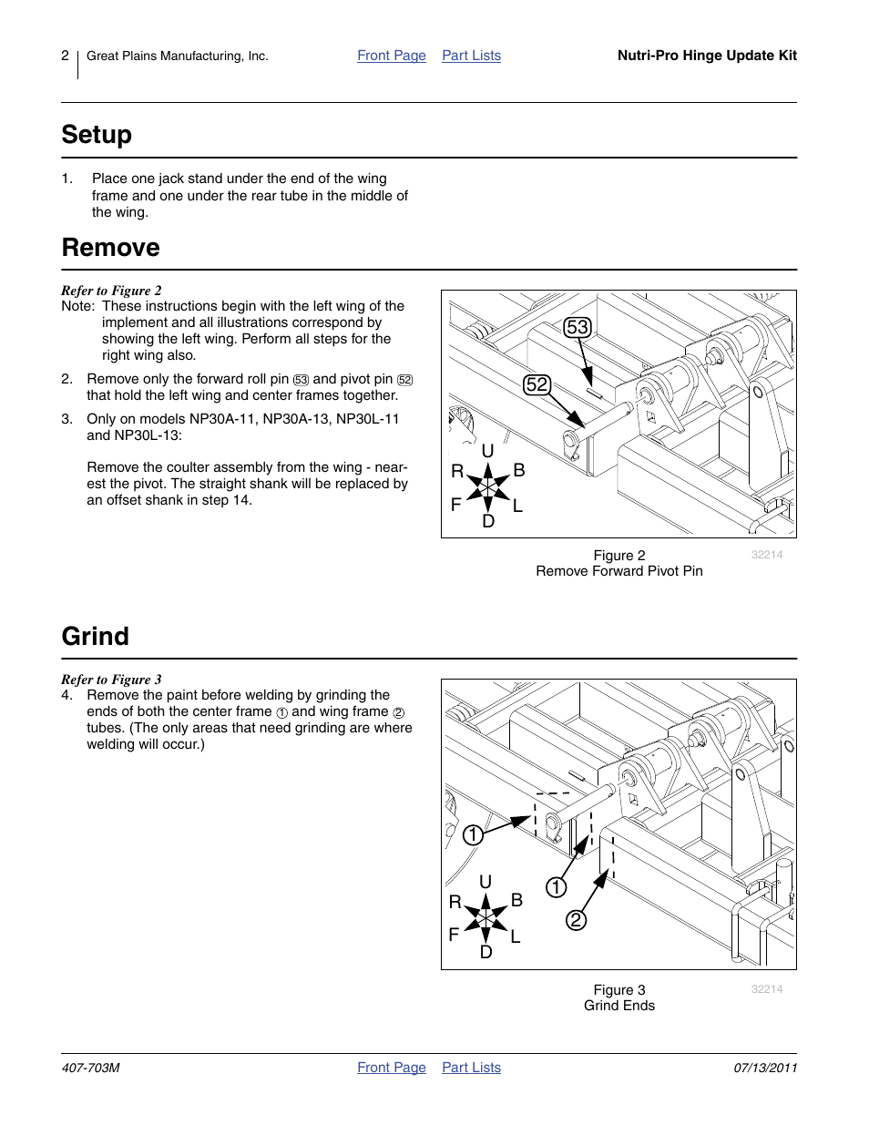 Setup, Remove, Grind | Great Plains Nutri Pro Wing Pivot User Manual | Page 2 / 6