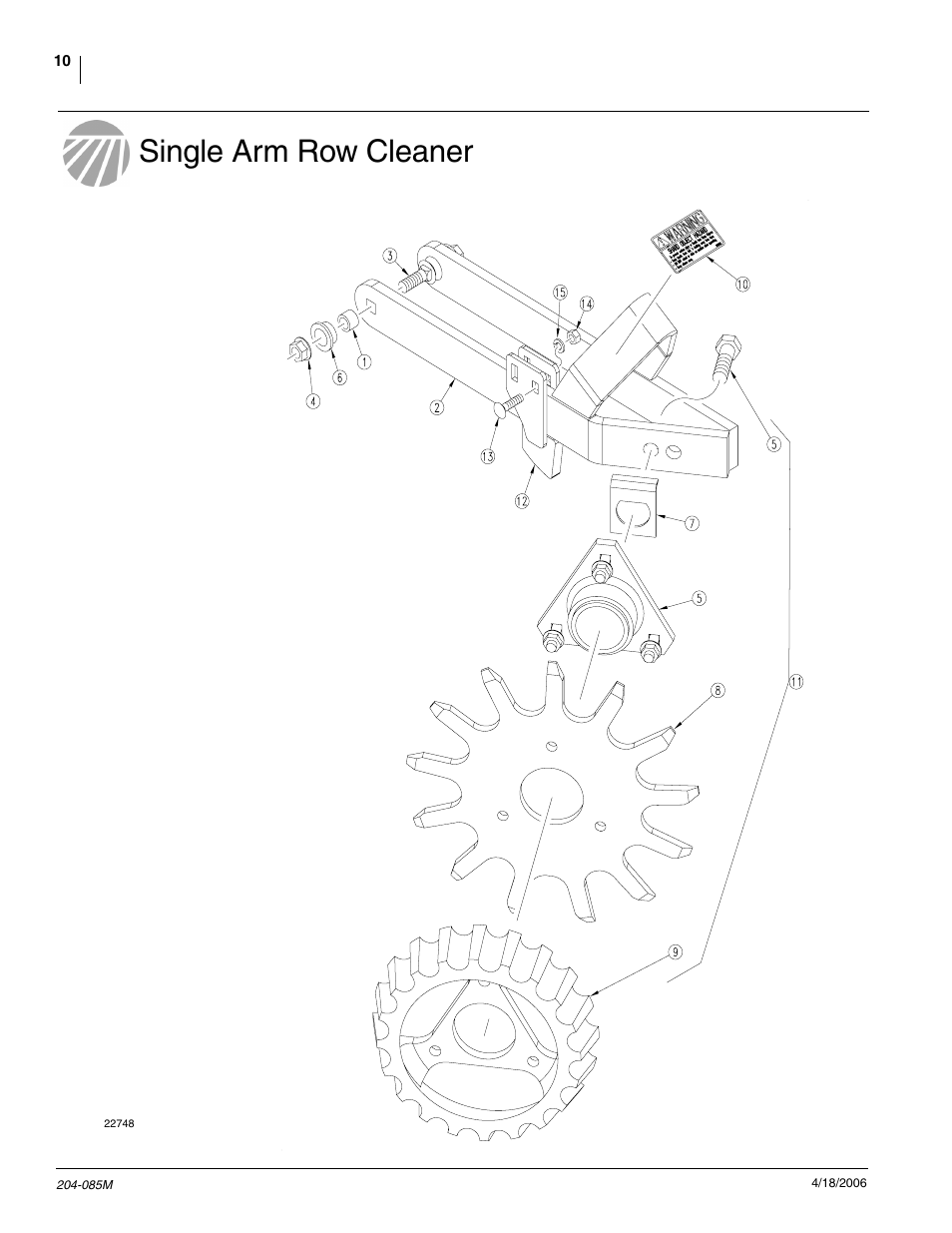 Single arm row cleaner | Great Plains Planter Unit-Mount Row Cleaners User Manual | Page 12 / 22