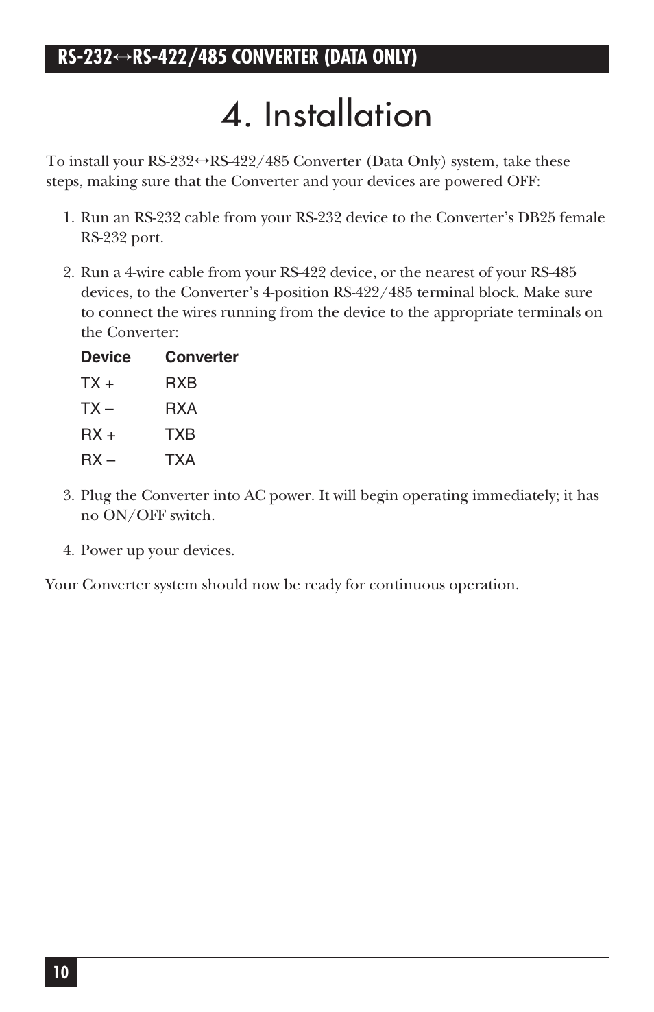 Installation | Black Box IC107A-R3 User Manual | Page 11 / 20