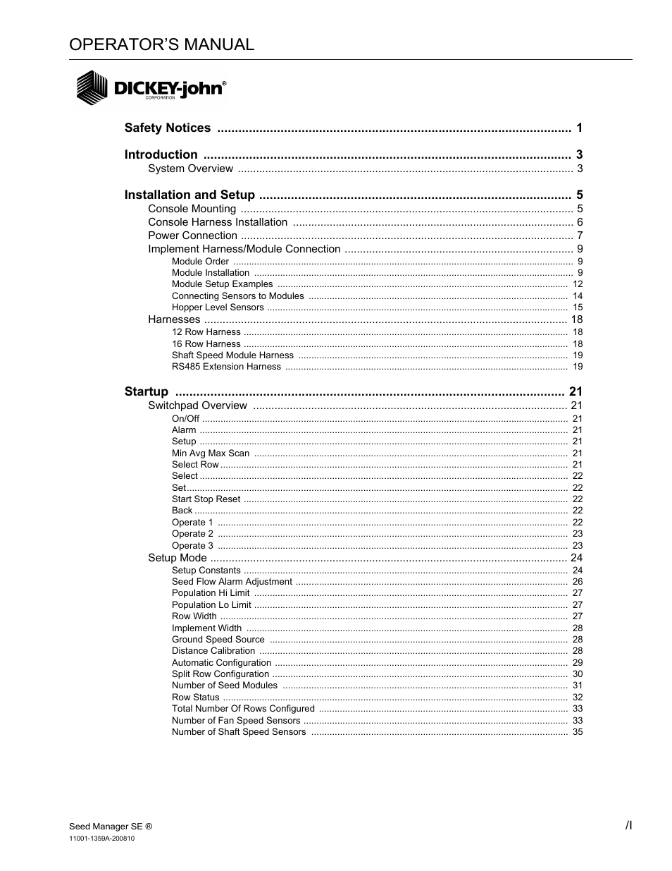 Great Plains DICKEY-john Seed Manager SE Operator Manual User Manual | 71 pages