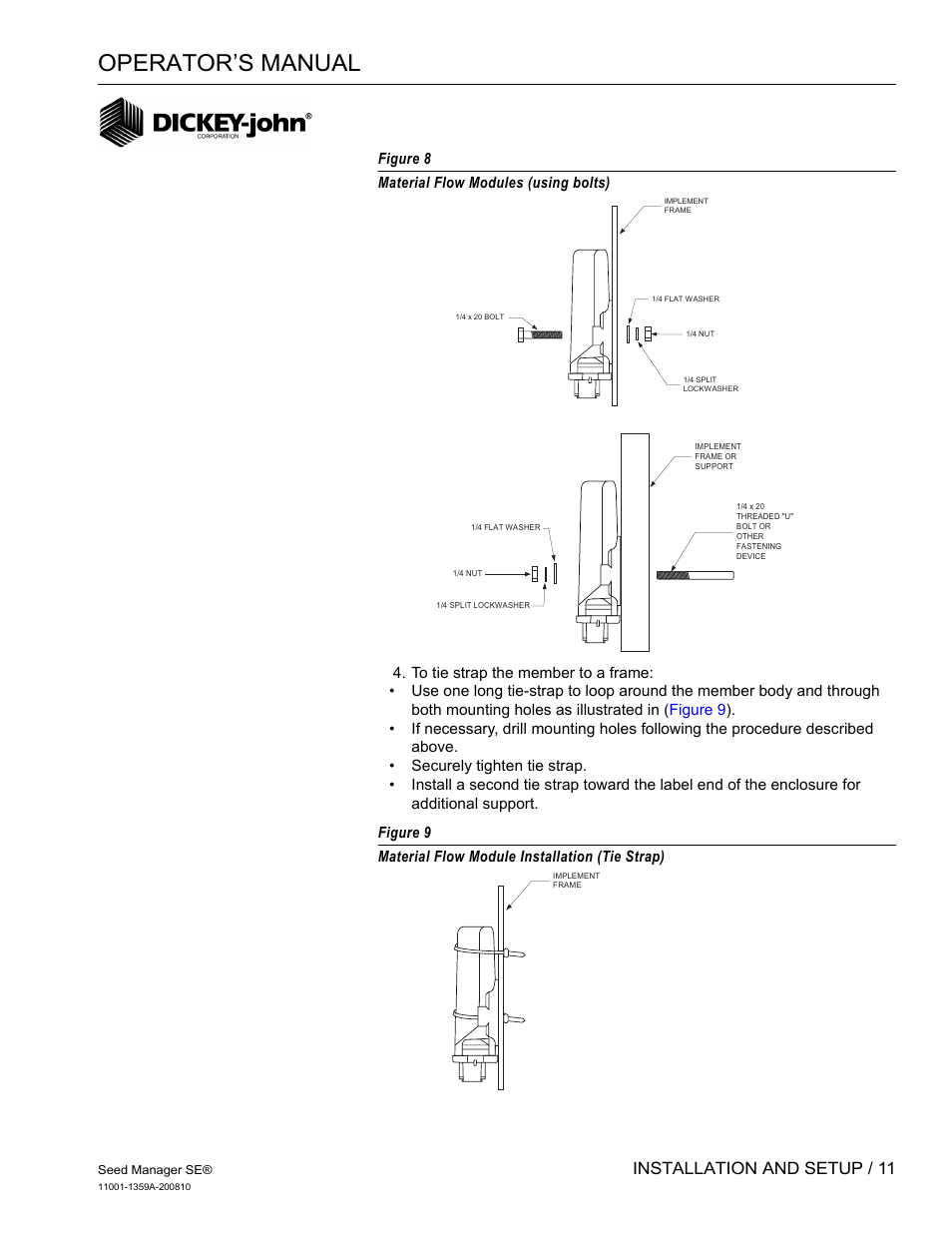 Operator’s manual, Installation and setup / 11 | Great Plains DICKEY-john Seed Manager SE Operator Manual User Manual | Page 13 / 71