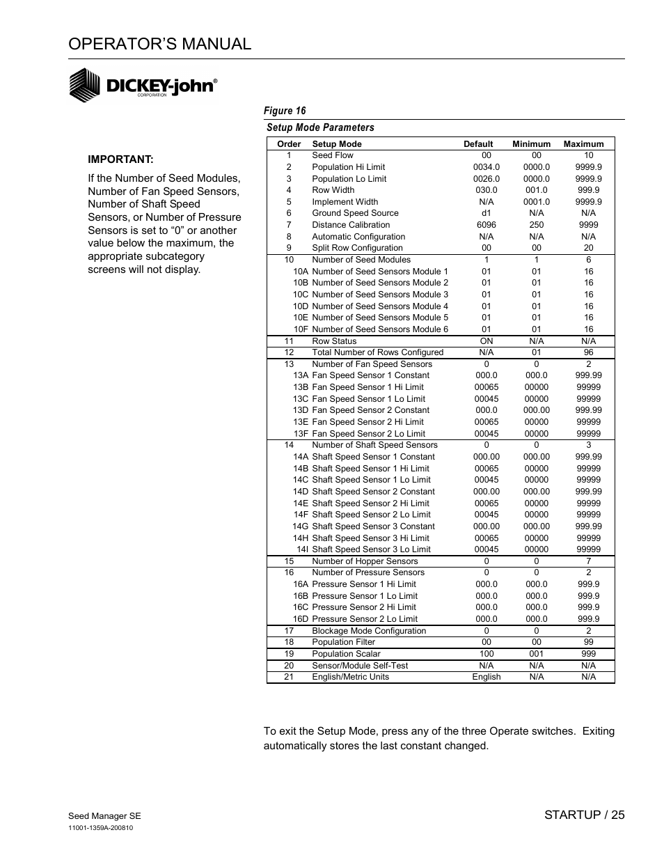 Operator’s manual, Startup / 25 | Great Plains DICKEY-john Seed Manager SE Operator Manual User Manual | Page 27 / 71