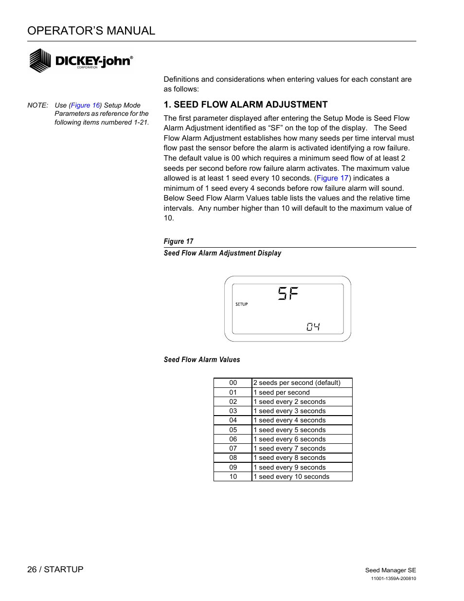 Operator’s manual, Seed flow alarm adjustment | Great Plains DICKEY-john Seed Manager SE Operator Manual User Manual | Page 28 / 71