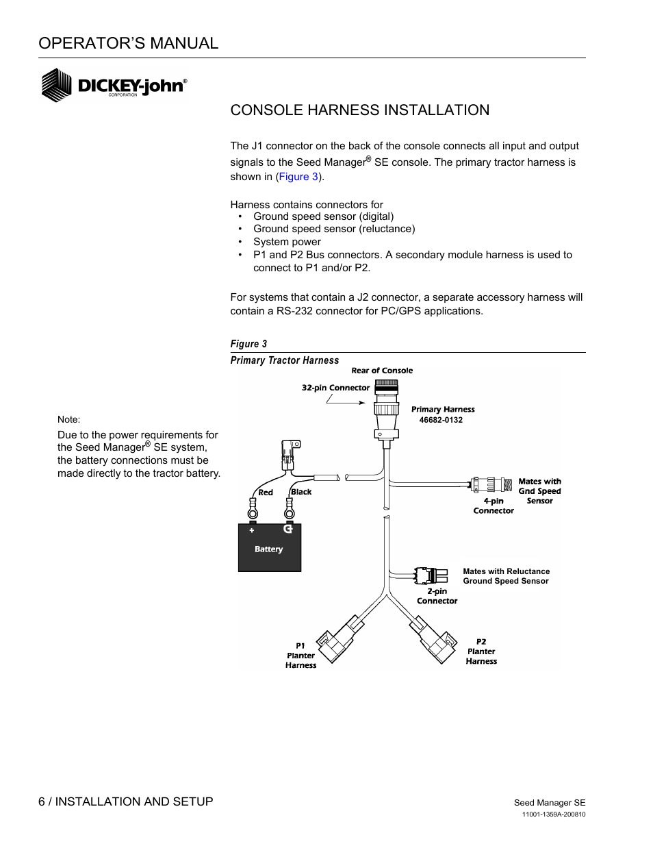 Operator’s manual, Console harness installation | Great Plains DICKEY-john Seed Manager SE Operator Manual User Manual | Page 8 / 71