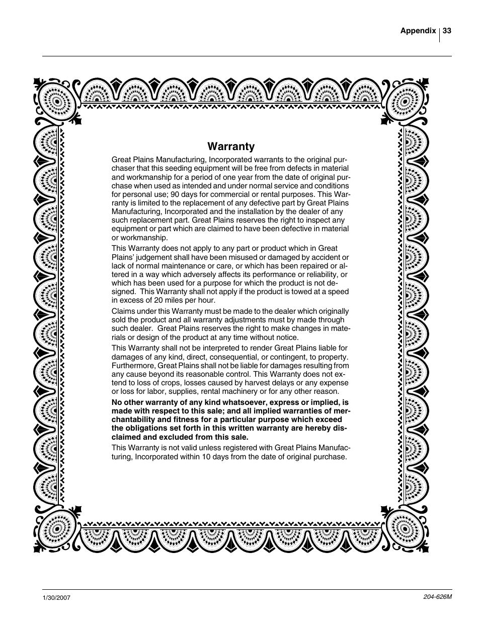Warranty | Great Plains YP Vantage I Fertilizer Kit Fertilizer Coulters User Manual | Page 35 / 36