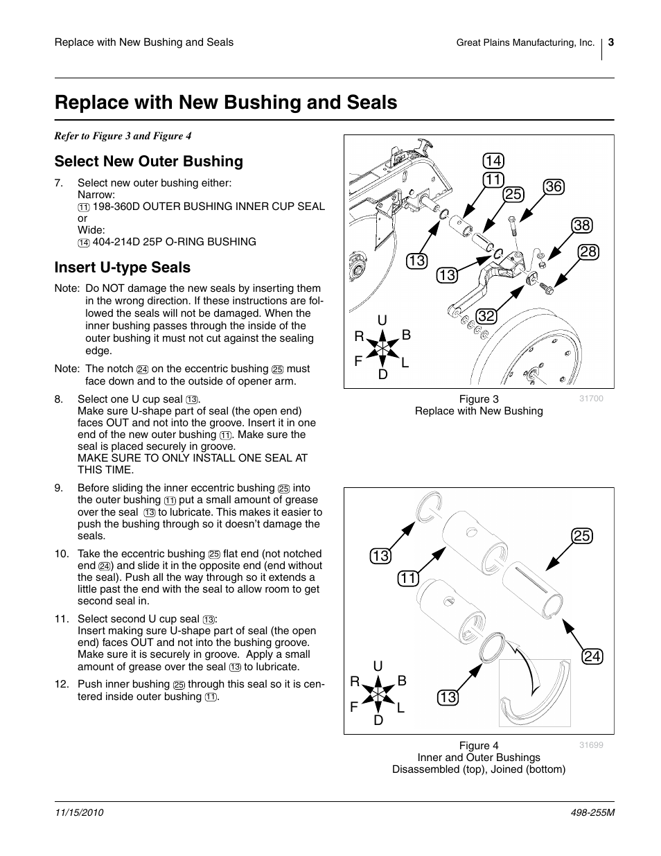Replace with new bushing and seals, Select new outer bushing, Insert u-type seals | Great Plains 25P Eliminator Bushing Field User Manual | Page 3 / 6