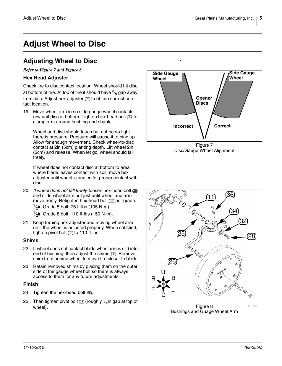 Adjust wheel to disc, Adjusting wheel to disc | Great Plains 25P Eliminator Bushing Field User Manual | Page 5 / 6