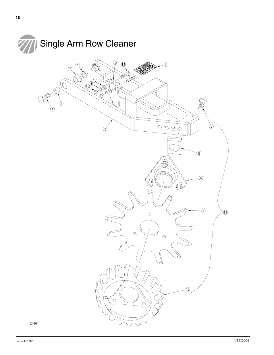 Single arm row cleaner | Great Plains YP Martin Row Cleaner User Manual | Page 12 / 18