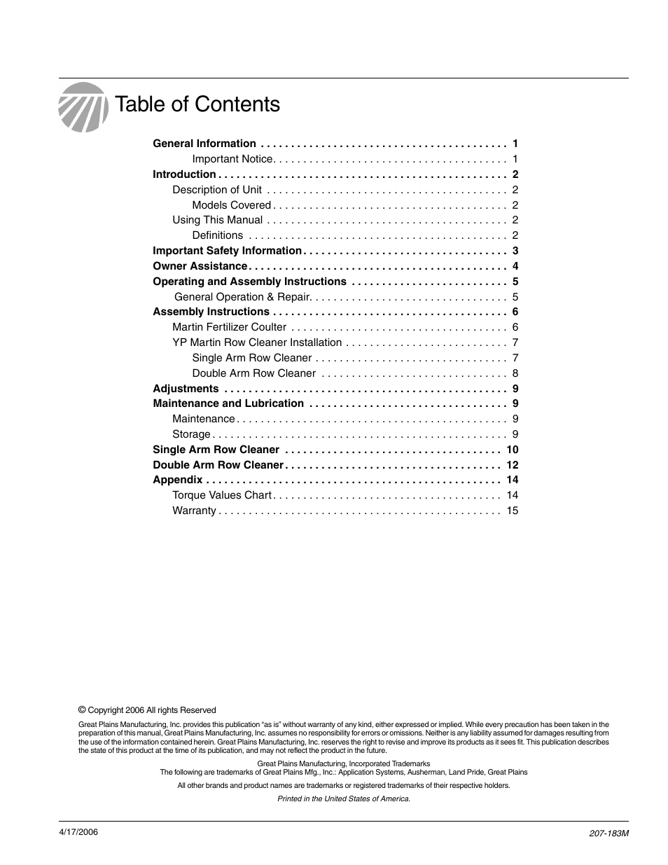 Great Plains YP Martin Row Cleaner User Manual | Page 2 / 18