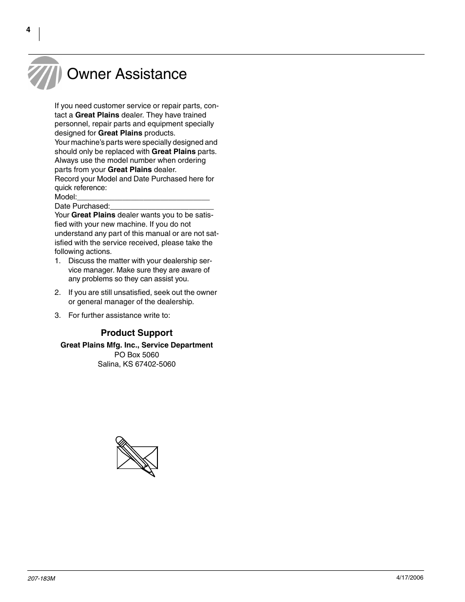 Owner assistance | Great Plains YP Martin Row Cleaner User Manual | Page 6 / 18