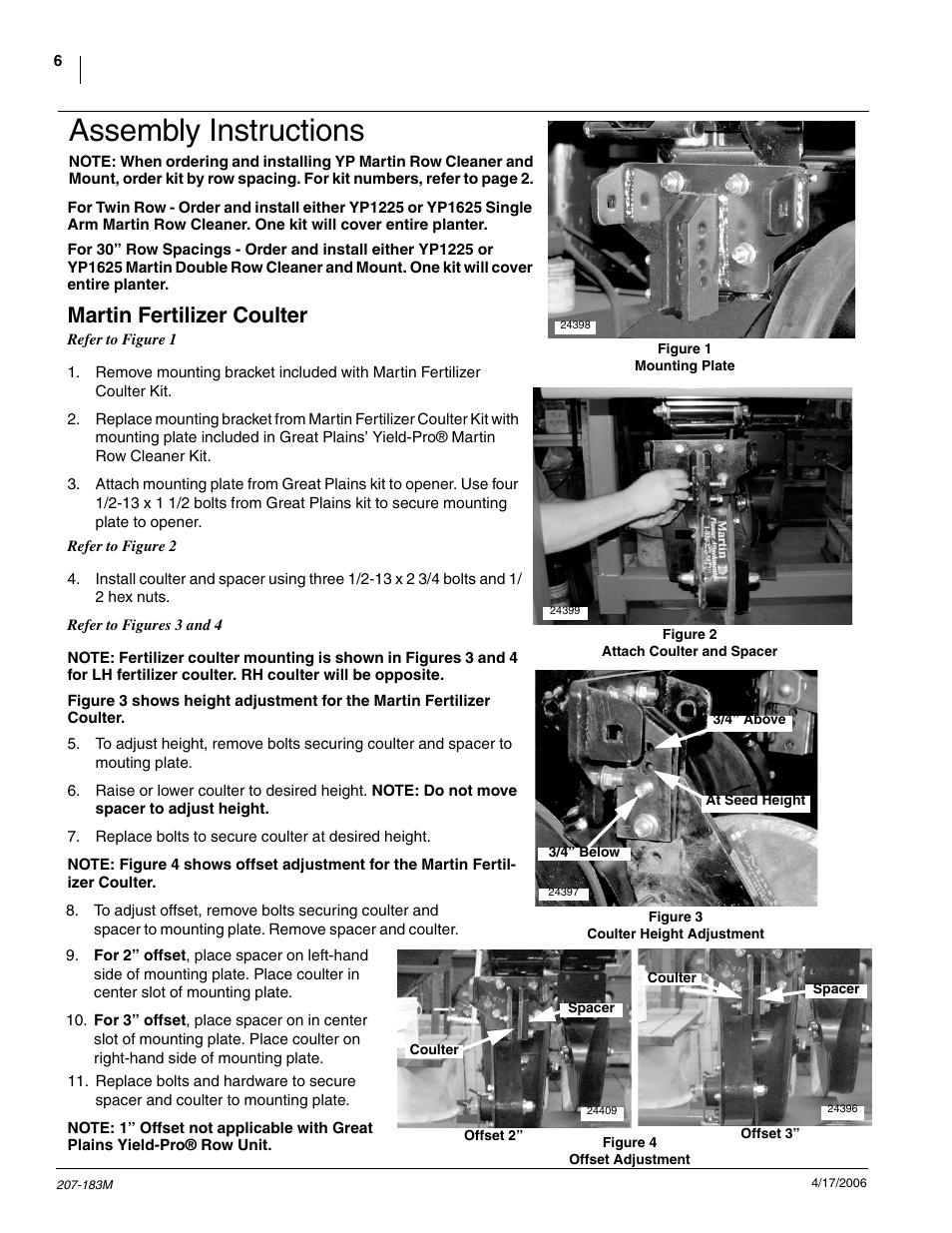 Assembly instructions, Martin fertilizer coulter | Great Plains YP Martin Row Cleaner User Manual | Page 8 / 18