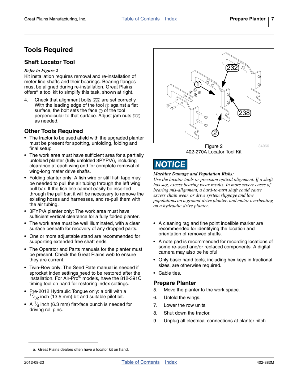 Tools required, Shaft locator tool, Other tools required | Prepare planter | Great Plains Swath Command Section Control User Manual | Page 11 / 142