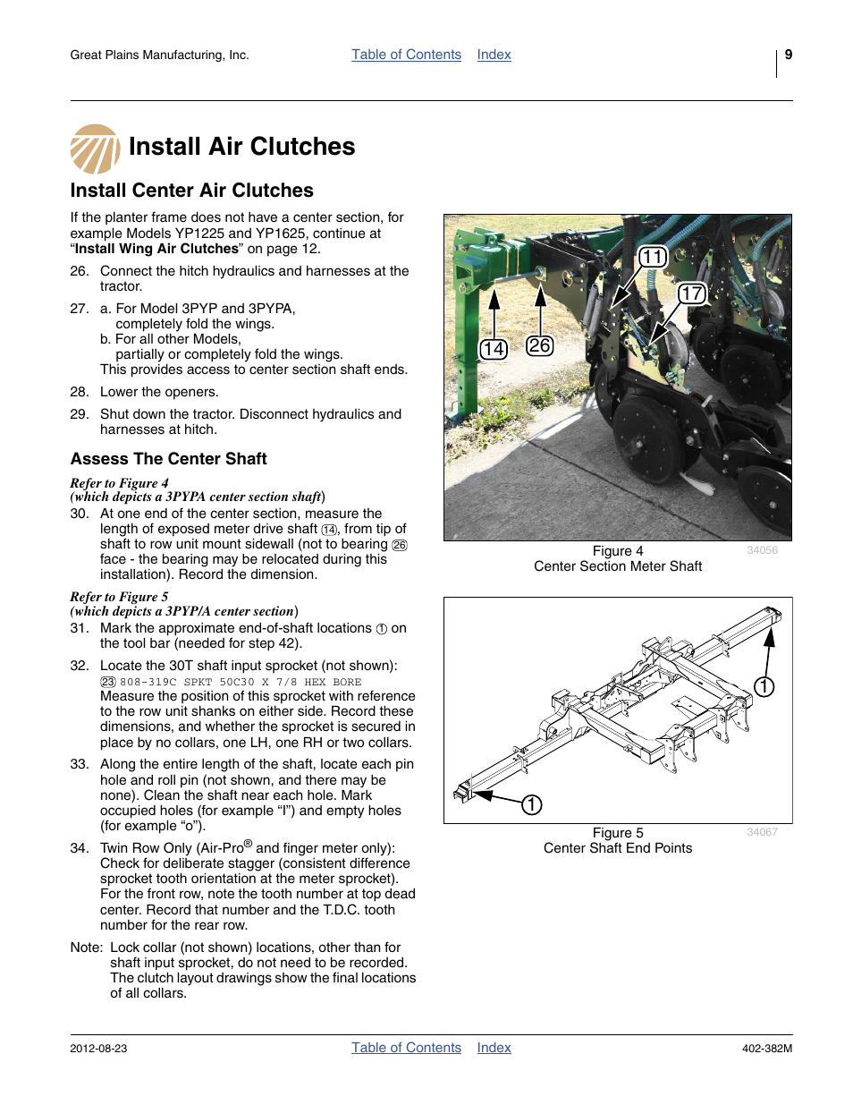 Install air clutches, Install center air clutches, Assess the center shaft | Install air clutches install center air clutches | Great Plains Swath Command Section Control User Manual | Page 13 / 142