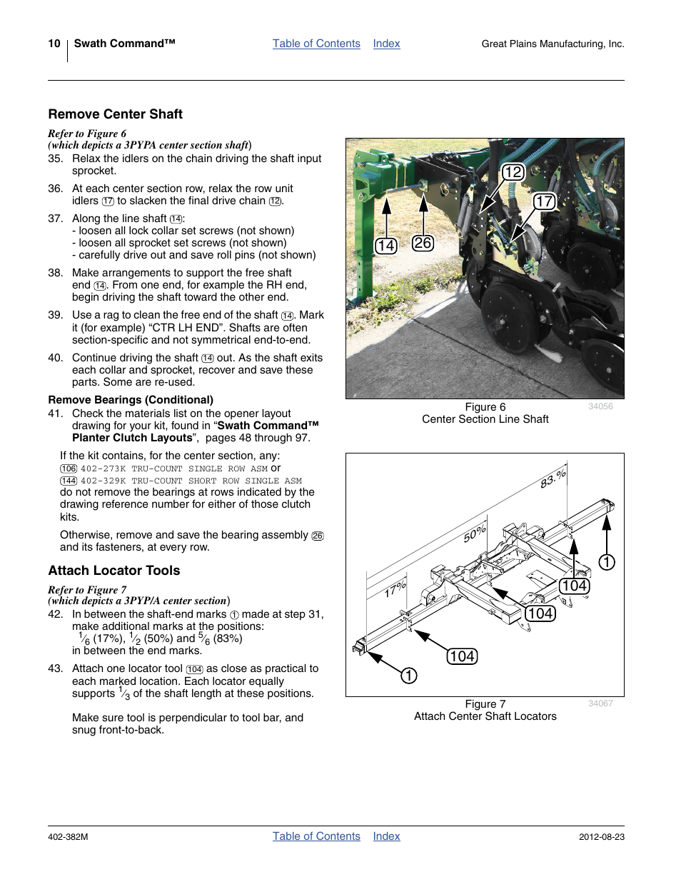 Remove center shaft, Remove bearings (conditional), Attach locator tools | Or step 42) | Great Plains Swath Command Section Control User Manual | Page 14 / 142