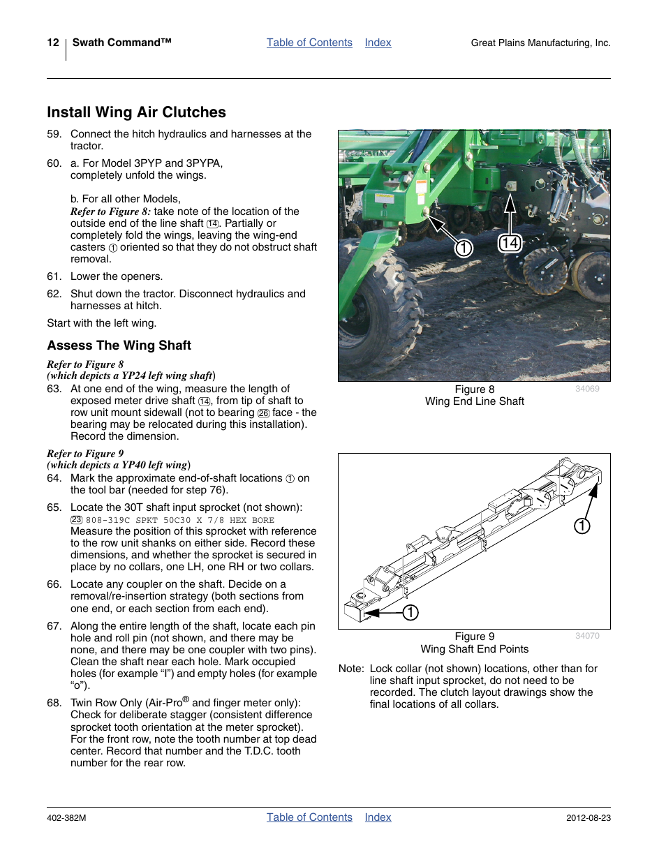 Install wing air clutches, Assess the wing shaft | Great Plains Swath Command Section Control User Manual | Page 16 / 142