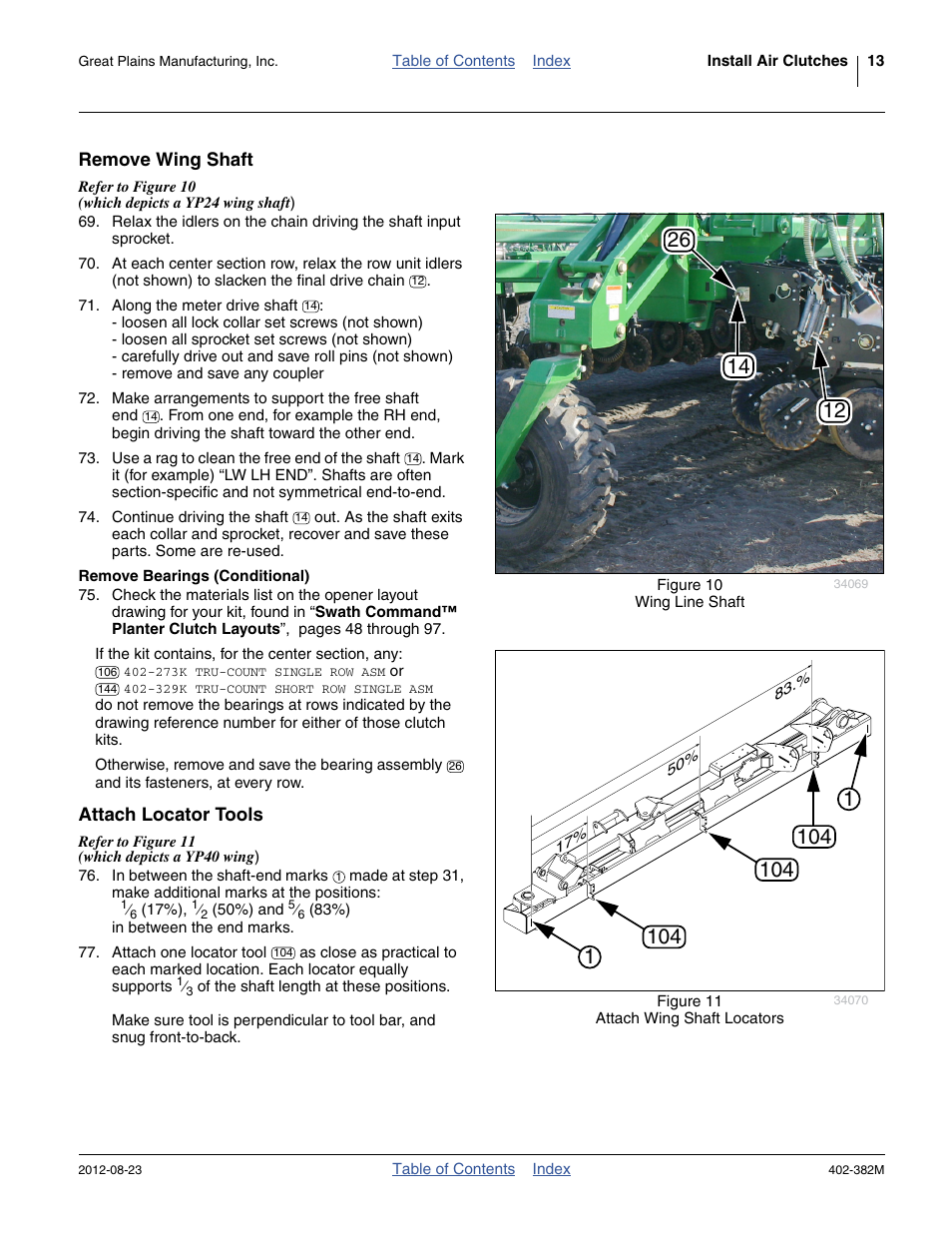 Remove wing shaft, Remove bearings (conditional), Attach locator tools | Or step 76) | Great Plains Swath Command Section Control User Manual | Page 17 / 142