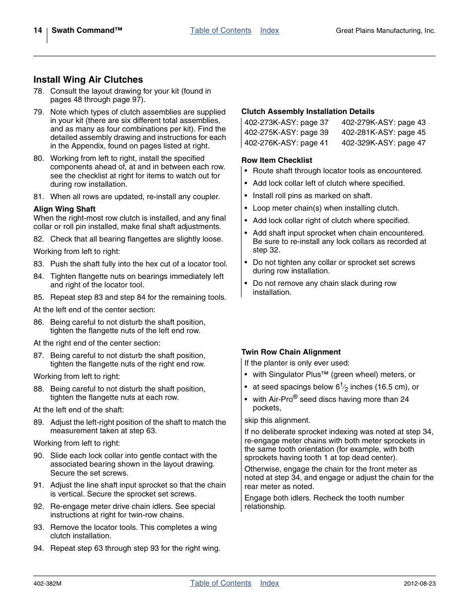 Install wing air clutches, Align wing shaft | Great Plains Swath Command Section Control User Manual | Page 18 / 142